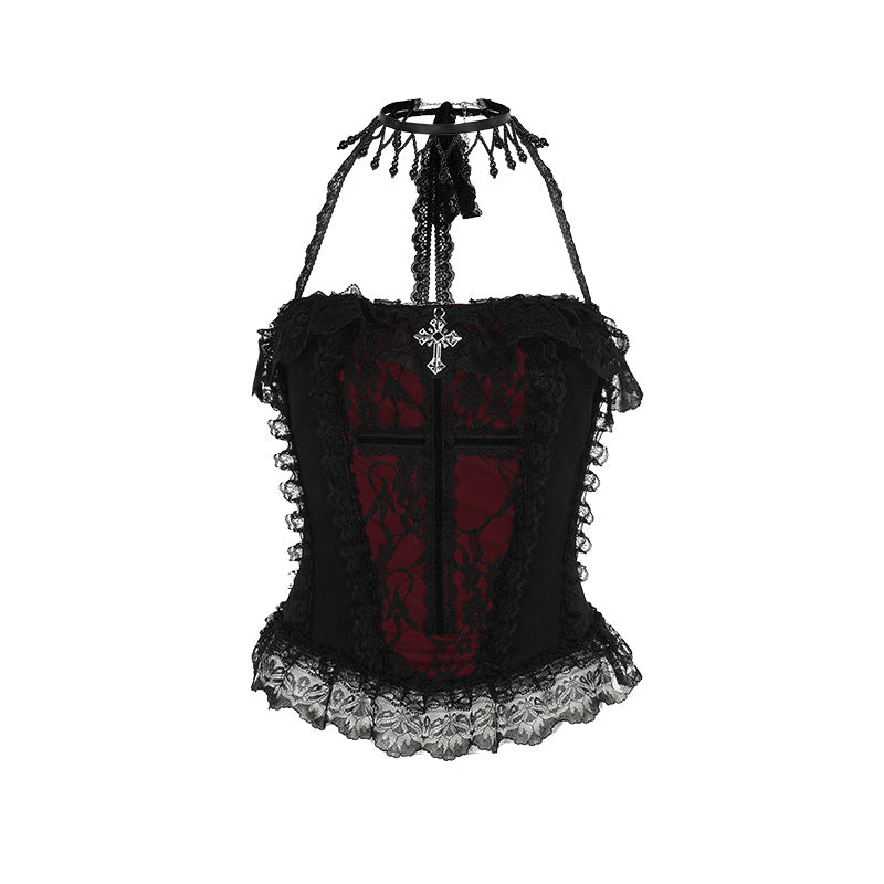 Lace-Trim Halter Corset Top