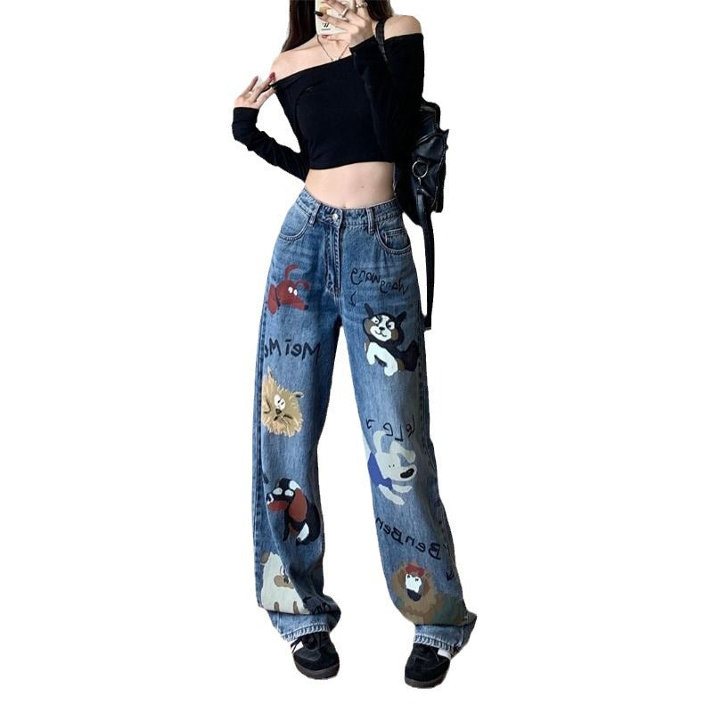 Illustrated Animal-Print Jeans