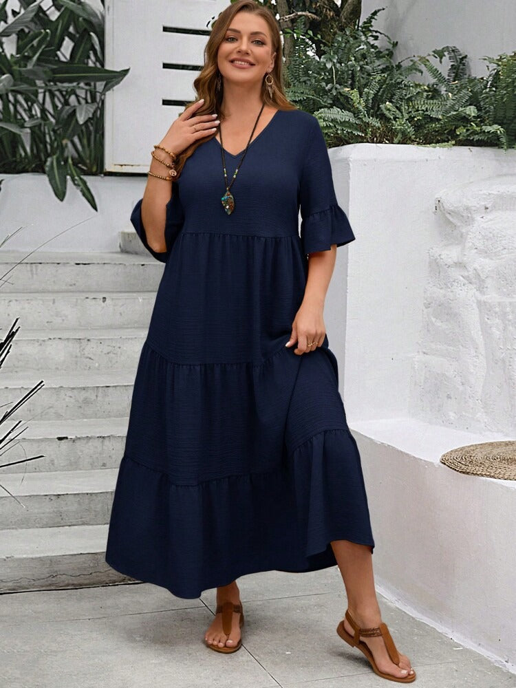 V-Neck Tiered Maxi Dress — Plus Sizes