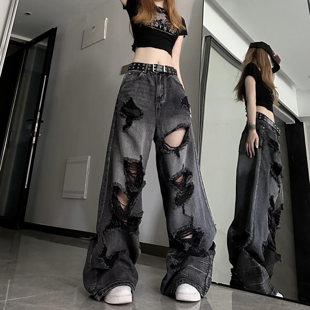 Distressed Wide-Leg Jeans