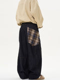 Plaid-Panel Wide-Leg Jeans
