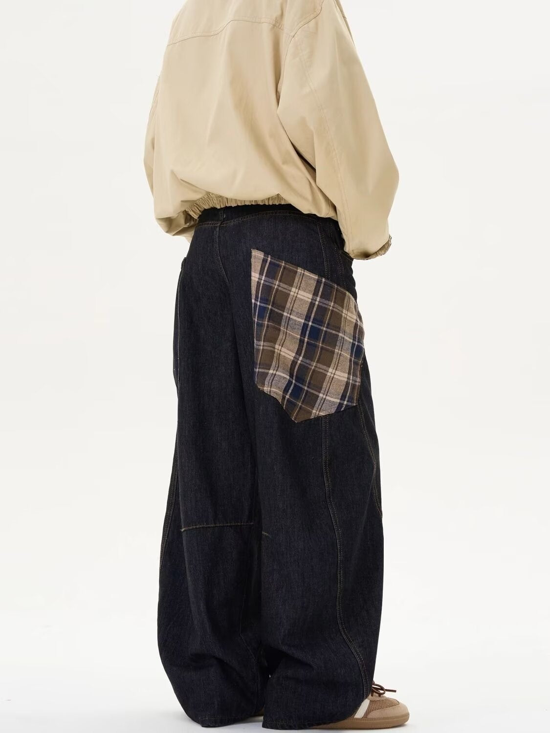 Plaid-Panel Wide-Leg Jeans