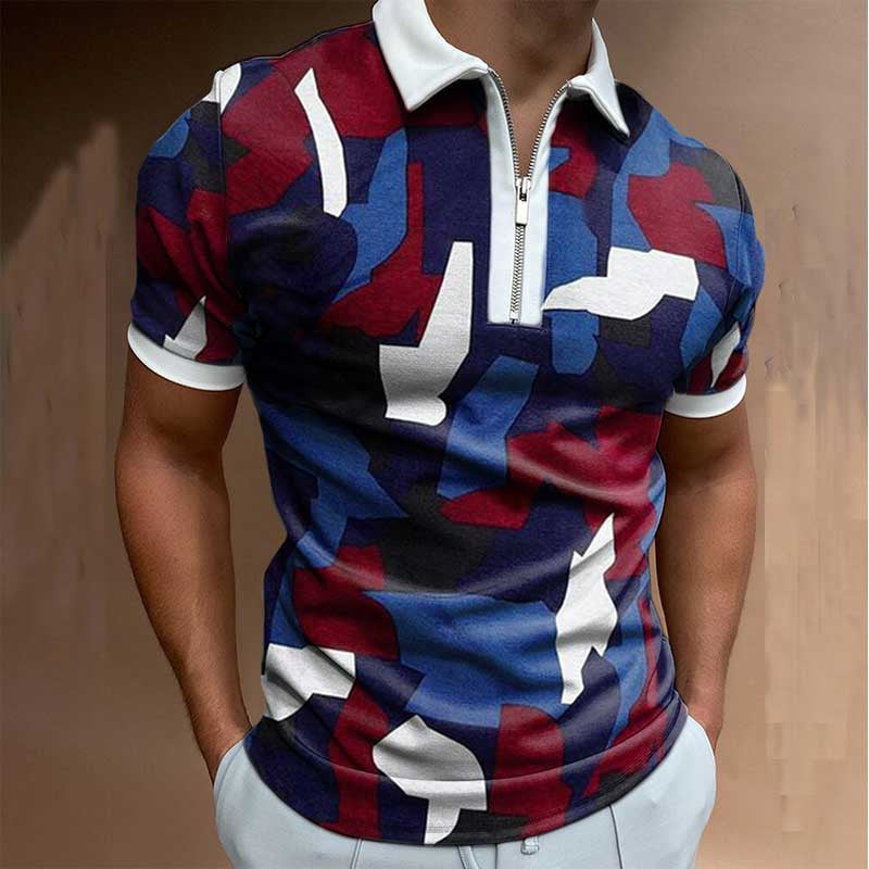 Printed Zip-Neck Polo