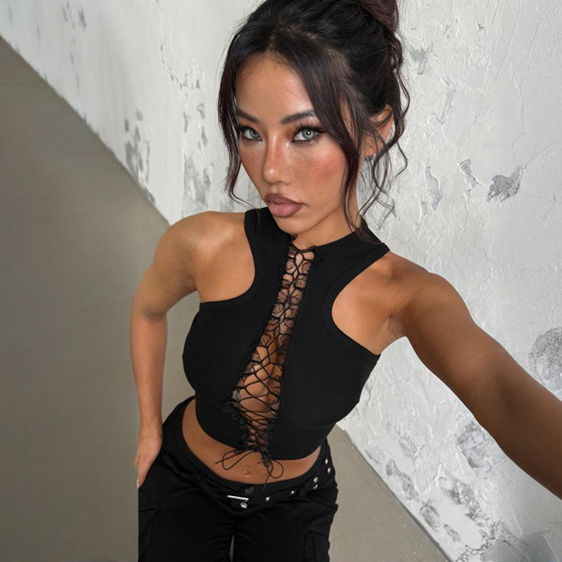 Lace-Up High-Neck Crop Top