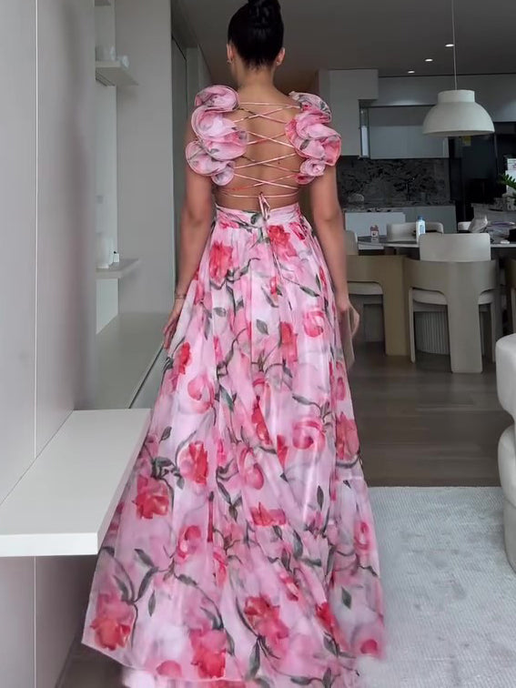 Floral Open-Back Maxi Dress