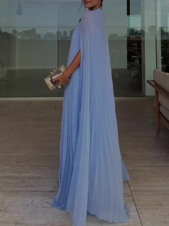 Pleated Maxi Dress & Cape Set