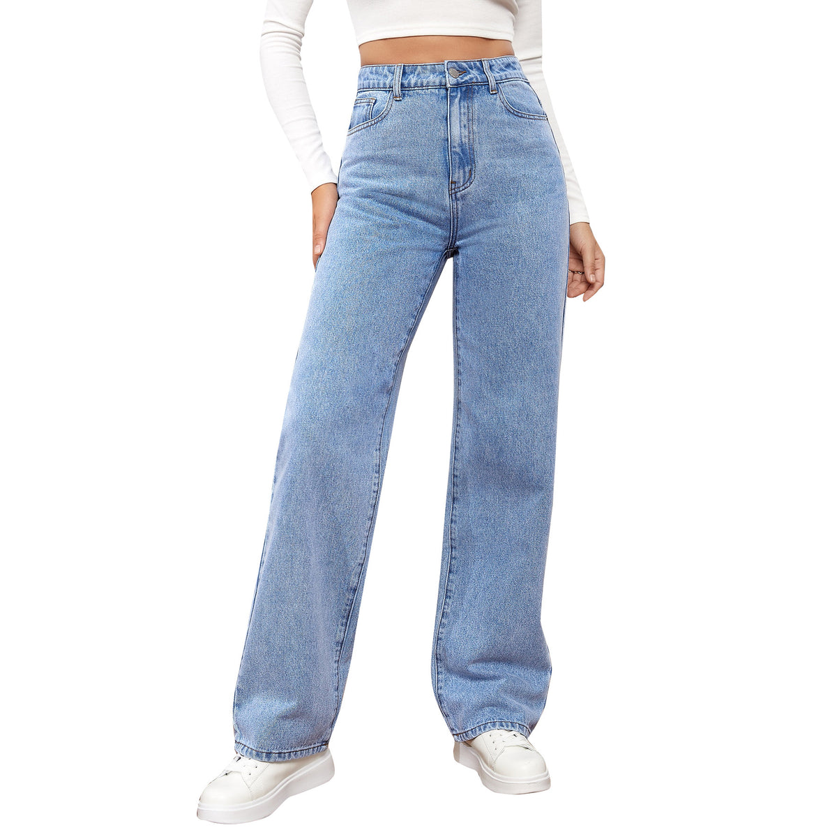 High-Waisted Straight-Leg Jeans