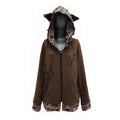 Distressed Zip Hoodie with Cat-Ear Hair Clip