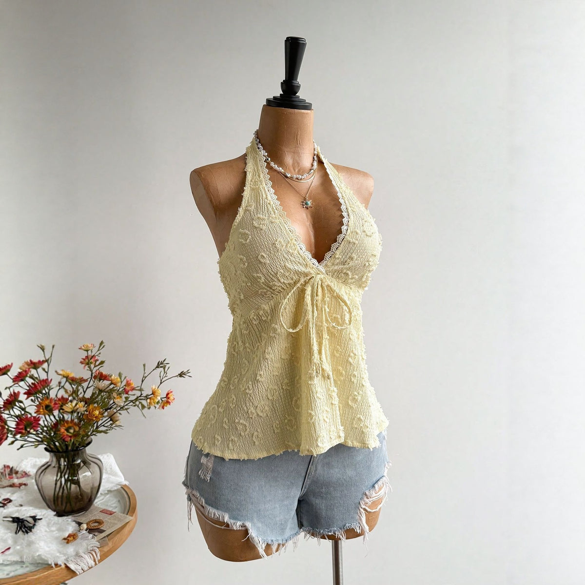 Lace Halter Peplum Top