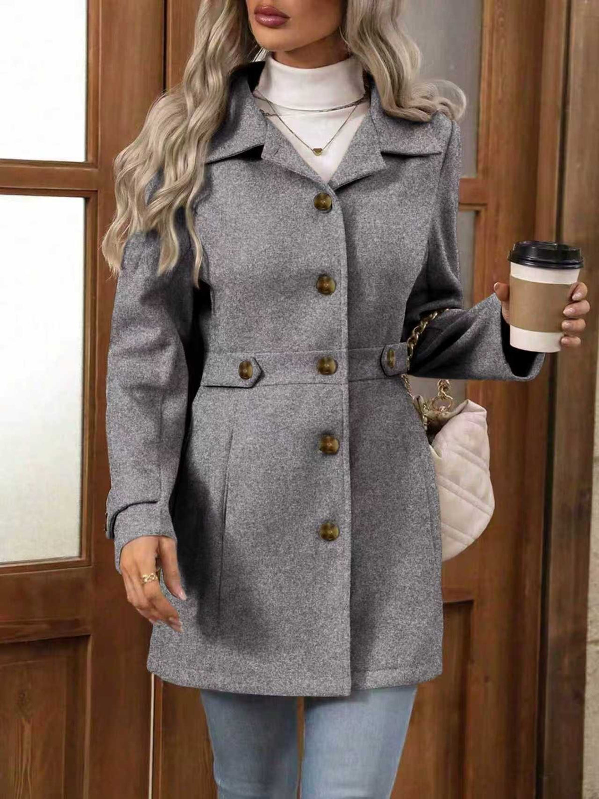 Button-Front Lapel Coat
