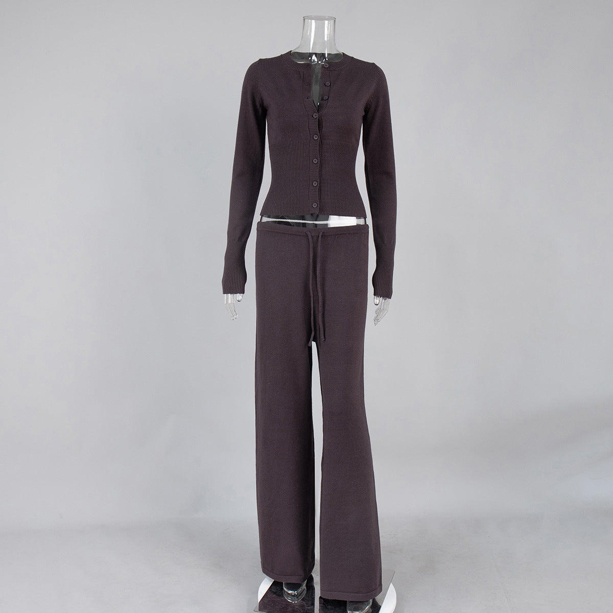 Button-Front Knit Top & Pants Set