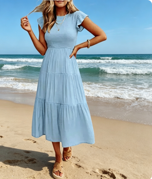 Flutter-Sleeve Ruched Dress