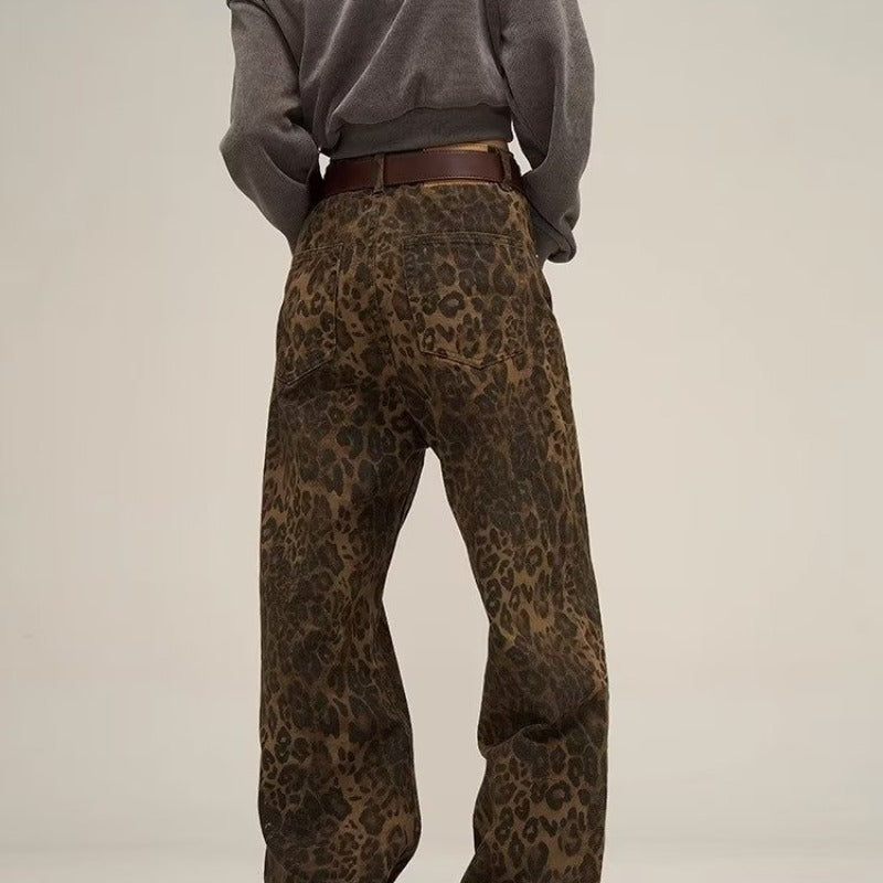 Leopard-Print Wide-Leg Jeans