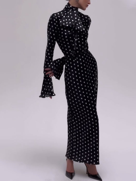 Polka Dot Bell-Sleeve Maxi Dress