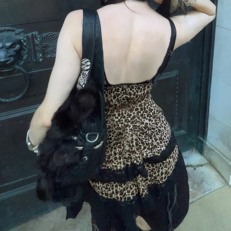 Leopard-Print Lace-Trim Asymmetric Top