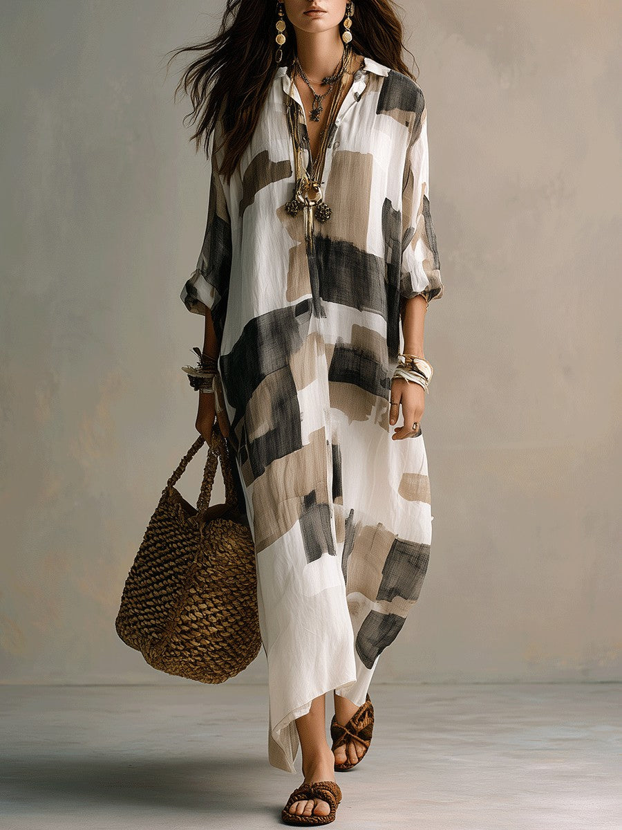 Printed Long-Sleeve Shirt Dress