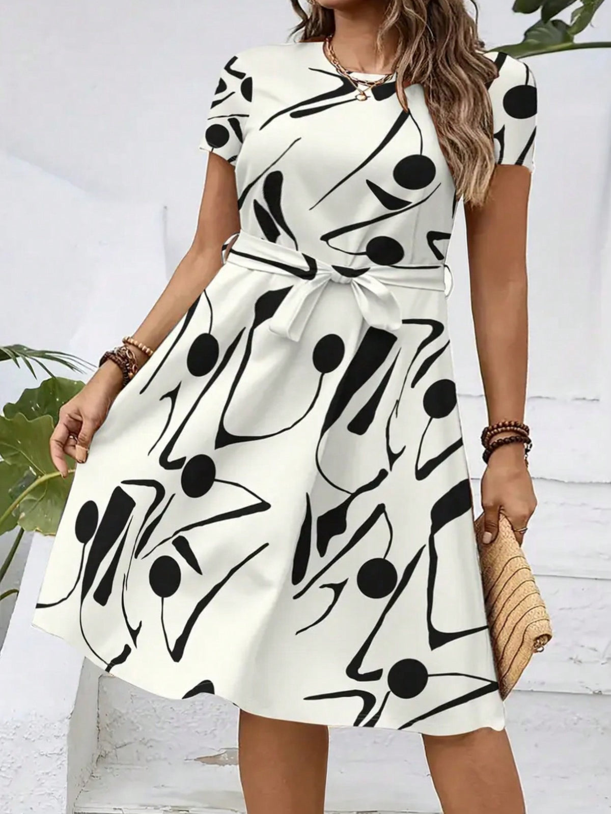 Printed Belted Dress