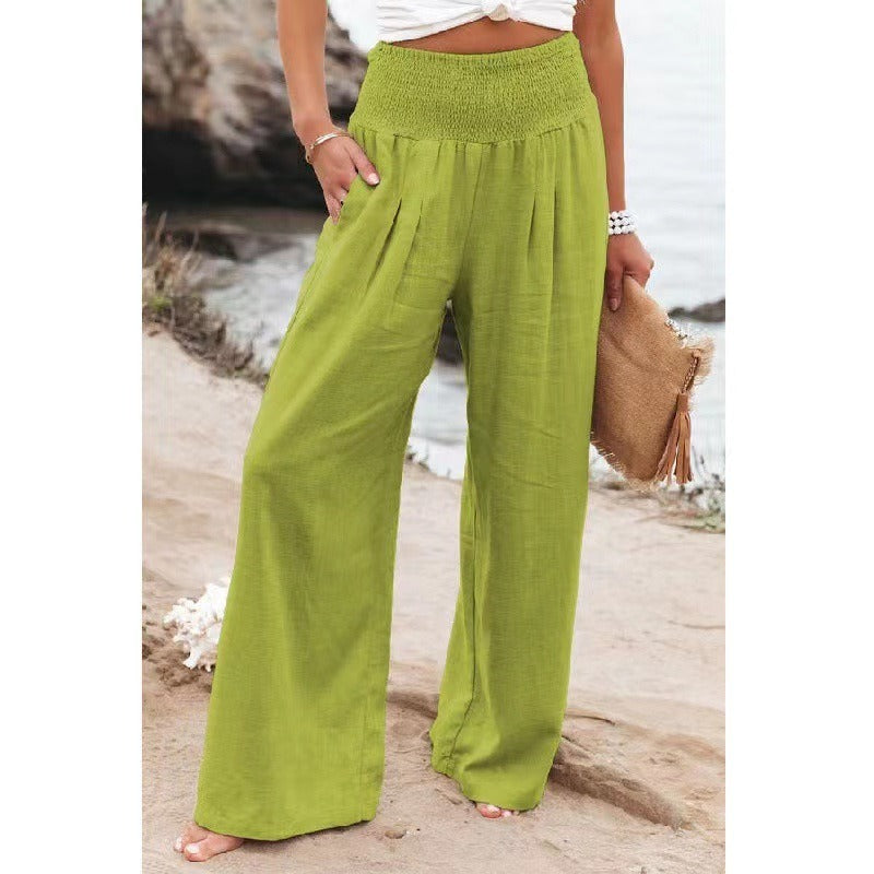 Smocked-Waist Wide-Leg Pants