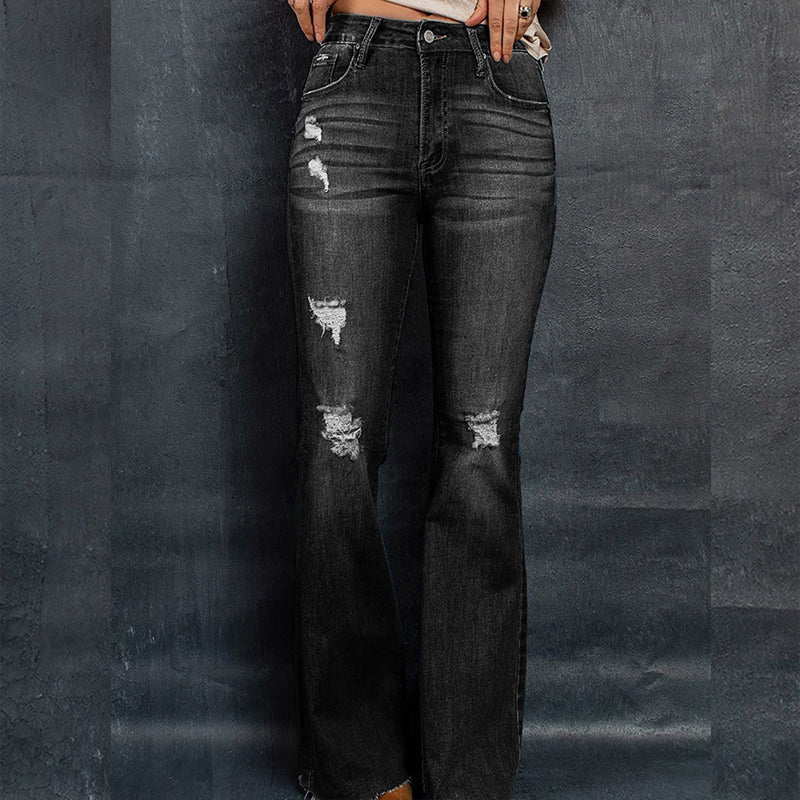 Distressed High-Waisted Flared Jeans