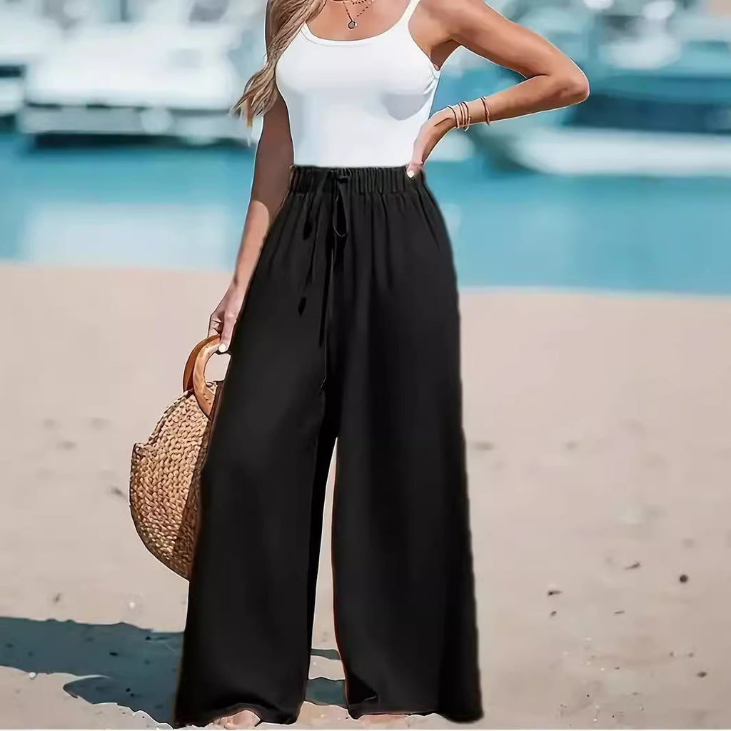 Drawstring-Look Wide-Leg Pants