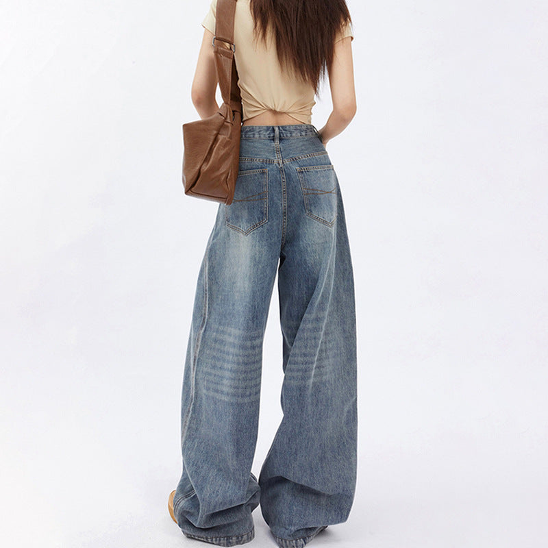 High-Waisted Draped Wide-Leg Jeans
