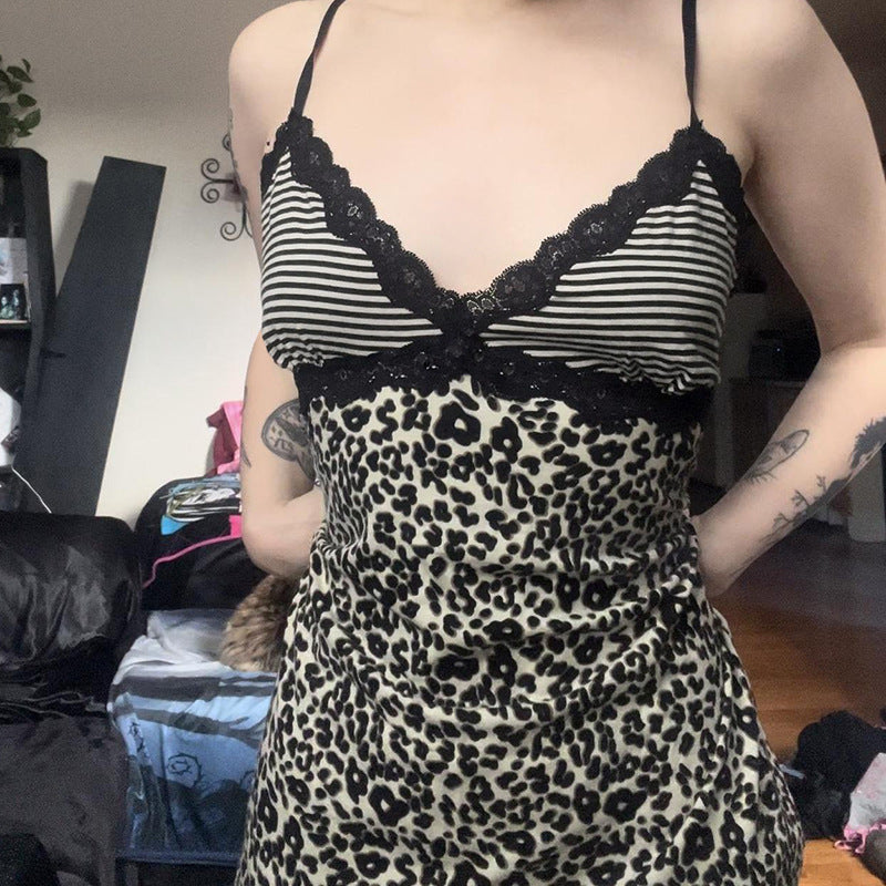 Leopard & Stripe Lace-Trim Cami