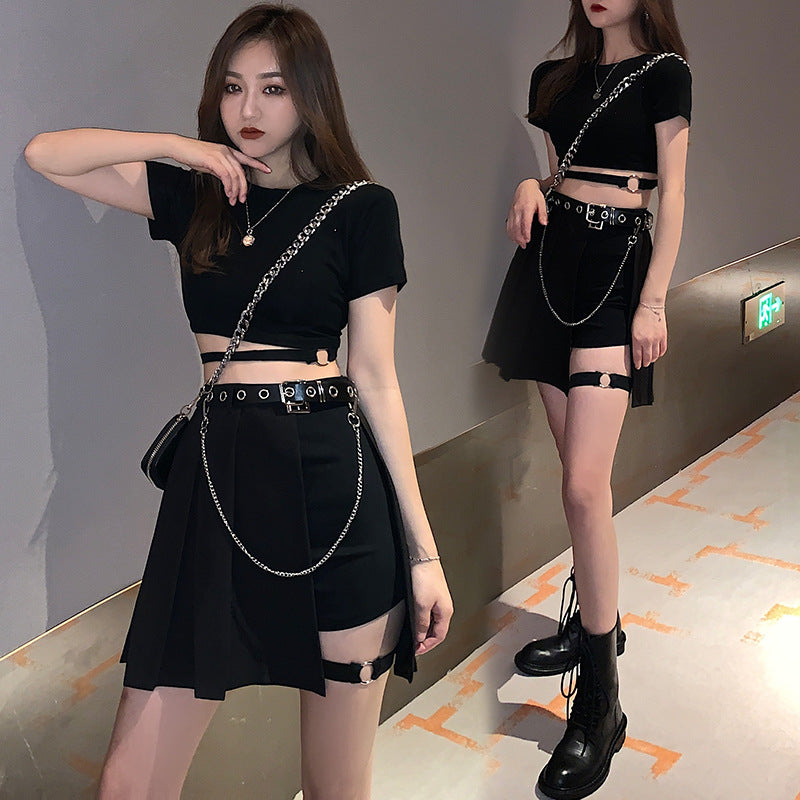Belted Pleated Mini Skirt