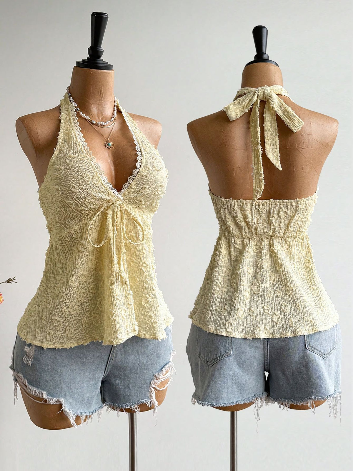 Lace Halter Peplum Top