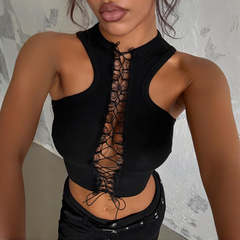 Lace-Up High-Neck Crop Top