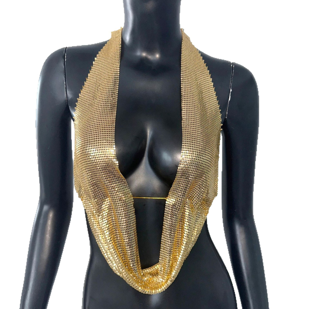 Metallic-Effect Plunge Halter Top