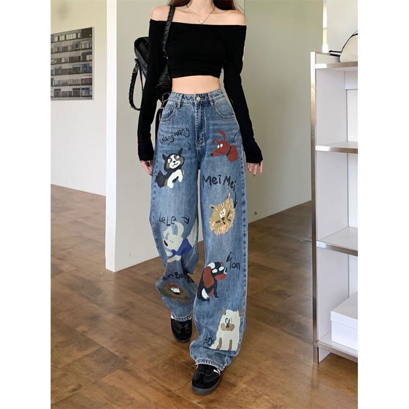 Illustrated Animal-Print Jeans