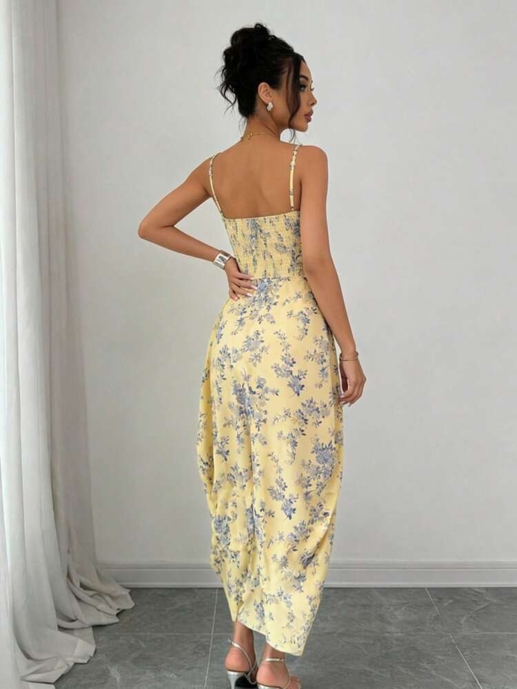 Floral High-Slit Cami Dress