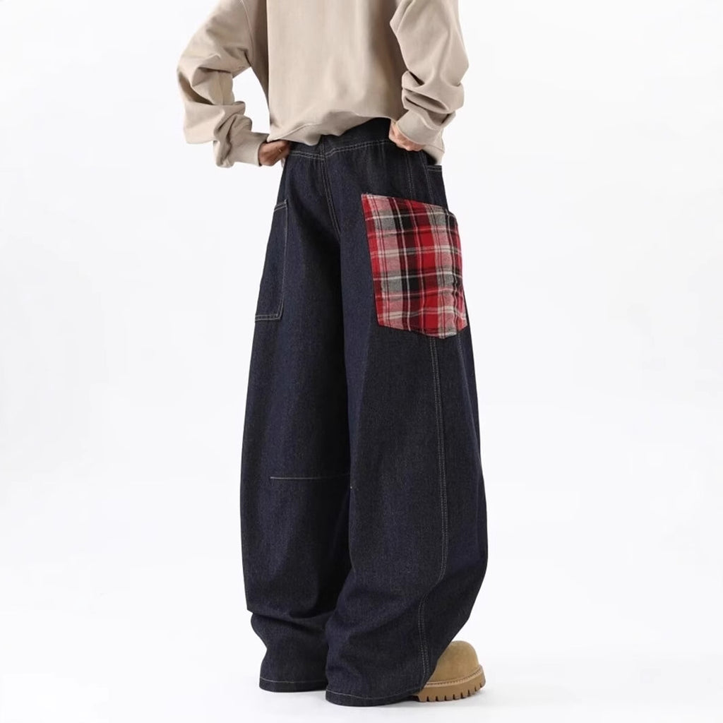 Plaid-Panel Wide-Leg Jeans