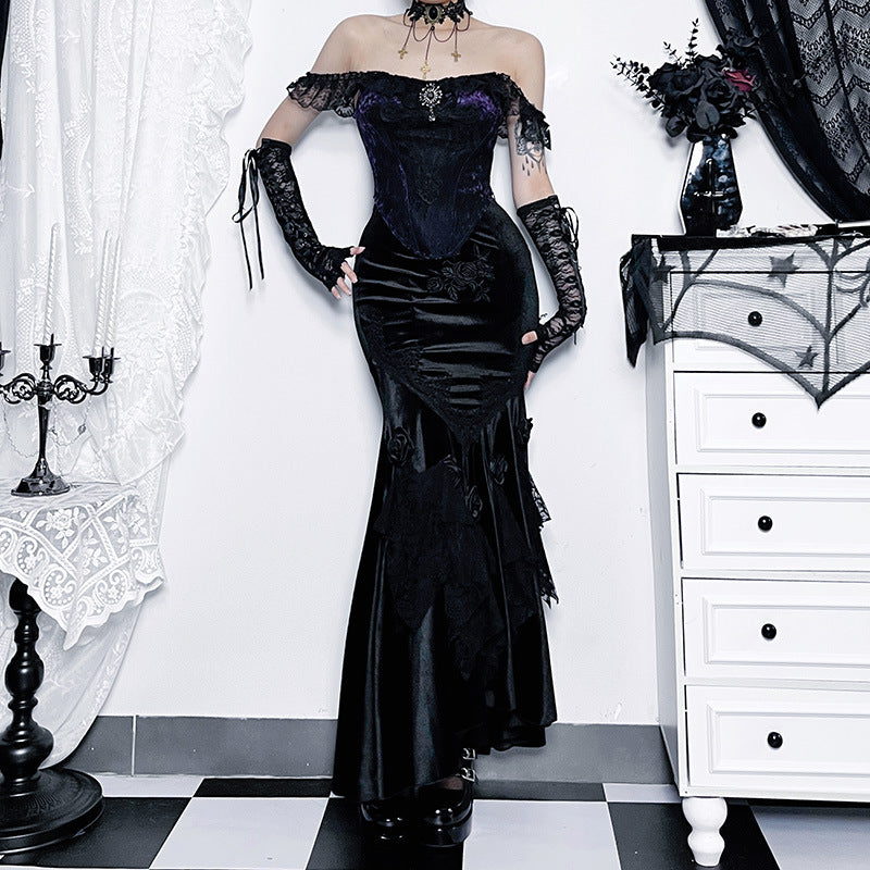 Gothic Floral Fishtail Maxi Skirt