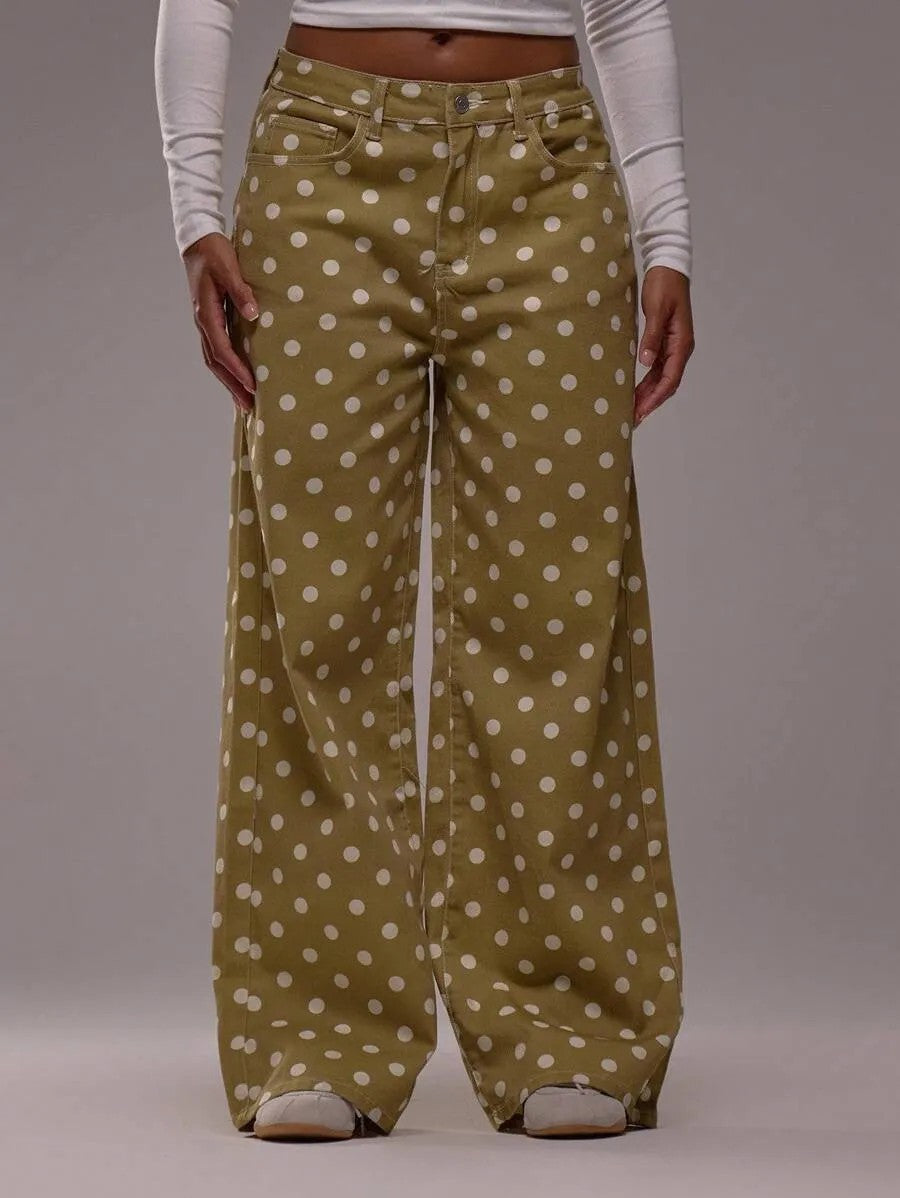 Polka Dot Mid-Rise Jeans
