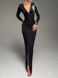 Deep V-Neck Pleated Dress