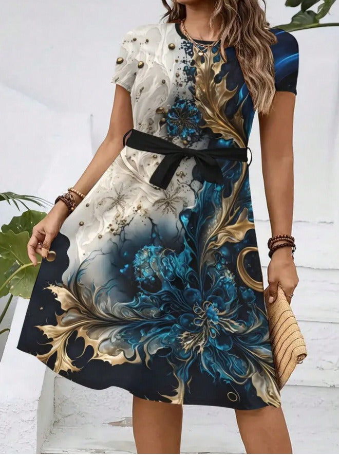 Printed Belted Dress