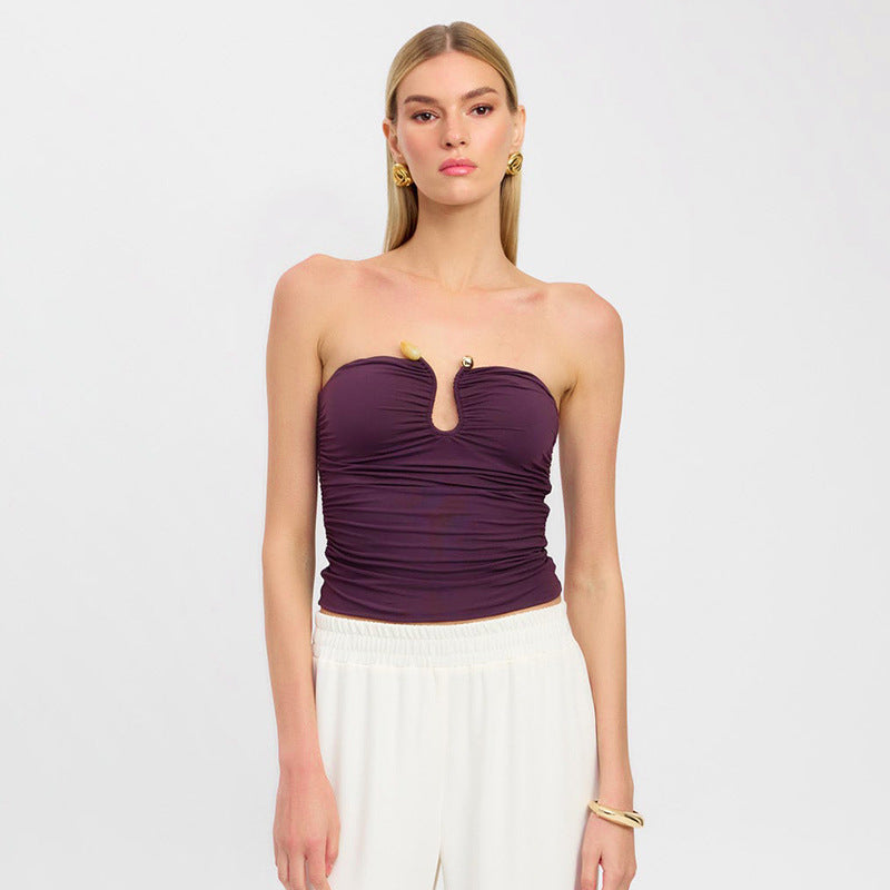 Metal-Detail Strapless Crop Top