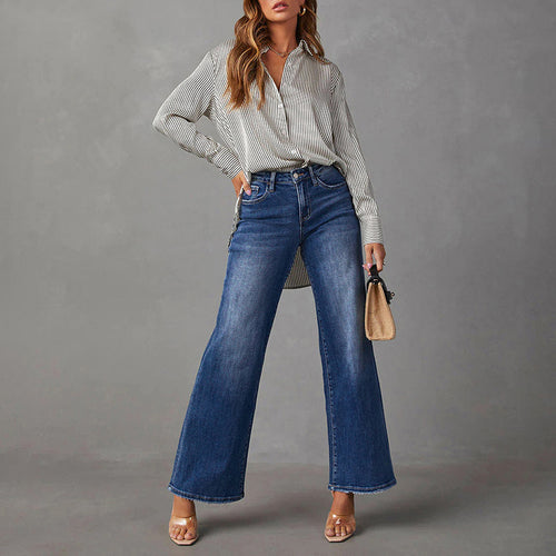 Dark-Wash Wide-Leg Stretch Jeans