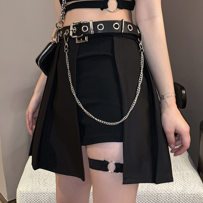 Belted Pleated Mini Skirt