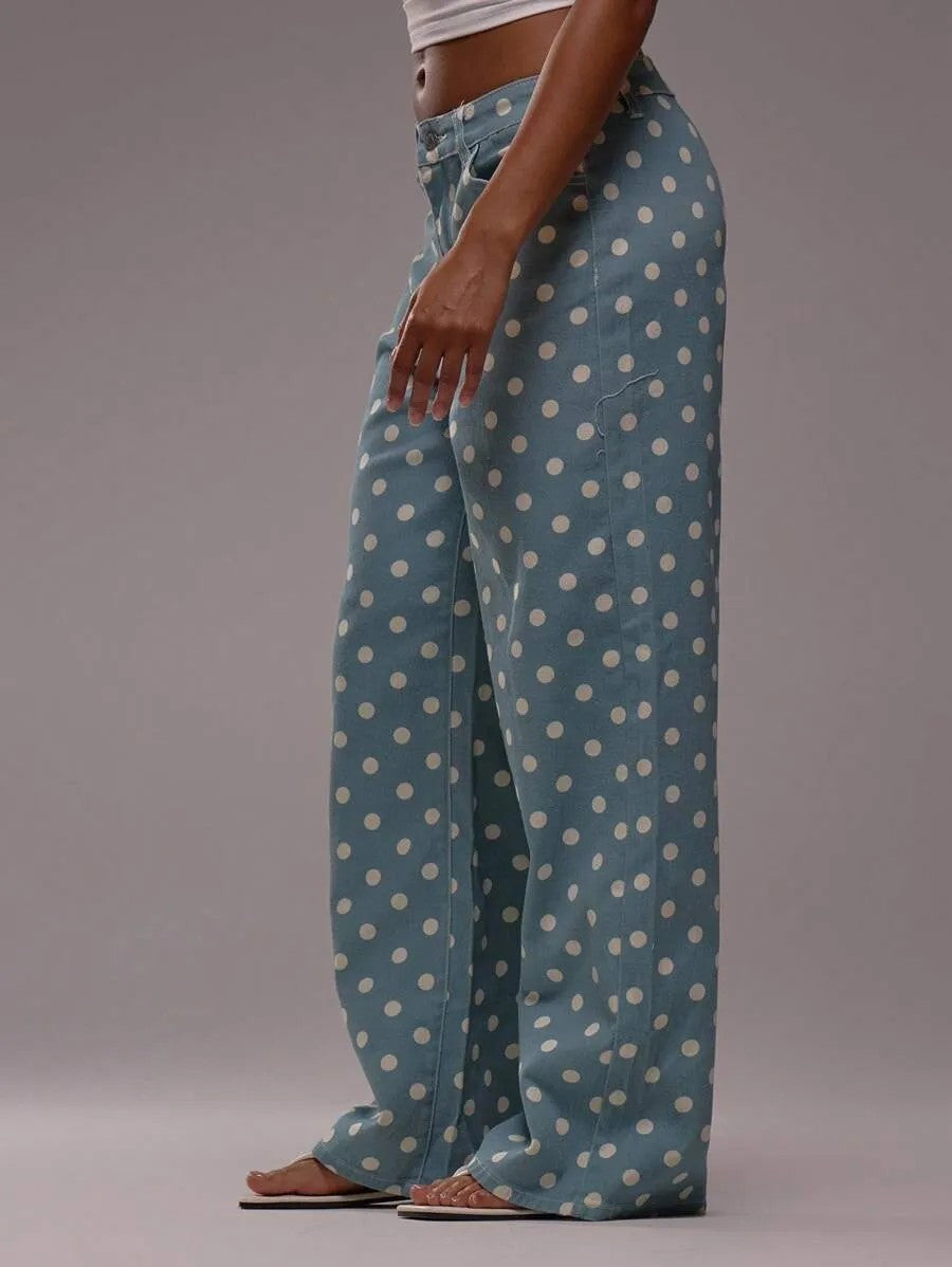 Polka Dot Mid-Rise Jeans
