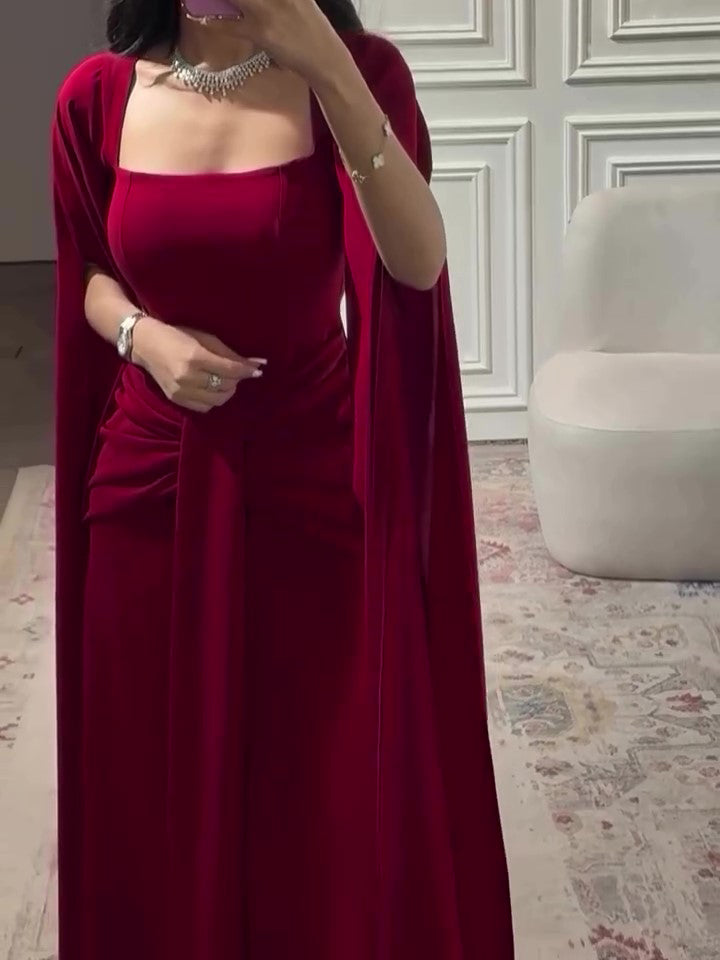 Square-Neck Cape Maxi Dress