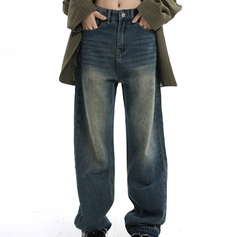 Vintage-Wash Straight-Leg Jeans