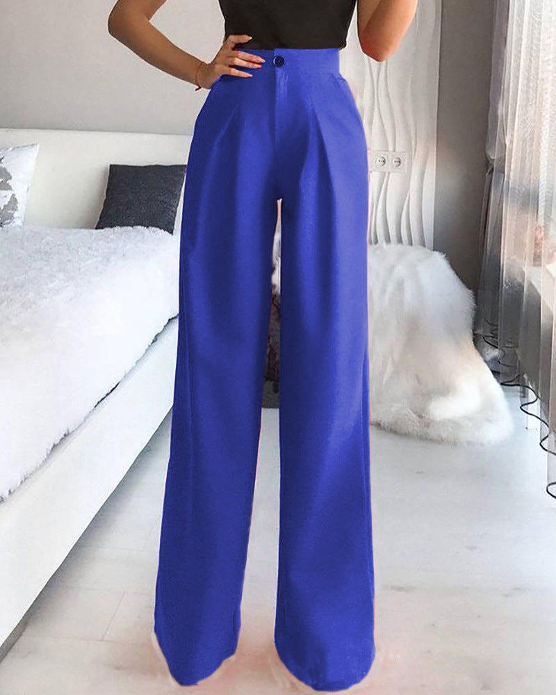 Pleated Wide-Leg Suit Pants