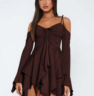 Cold-Shoulder Handkerchief-Hem Mini Dress