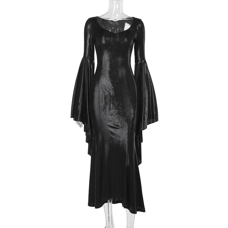 Bell-Sleeve Cutout Maxi Dress