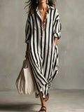 Striped V-Neck Long Dress