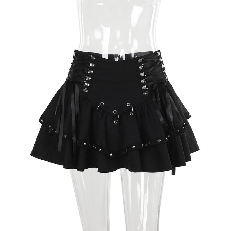 Lace-Up Buckle Mini Skirt