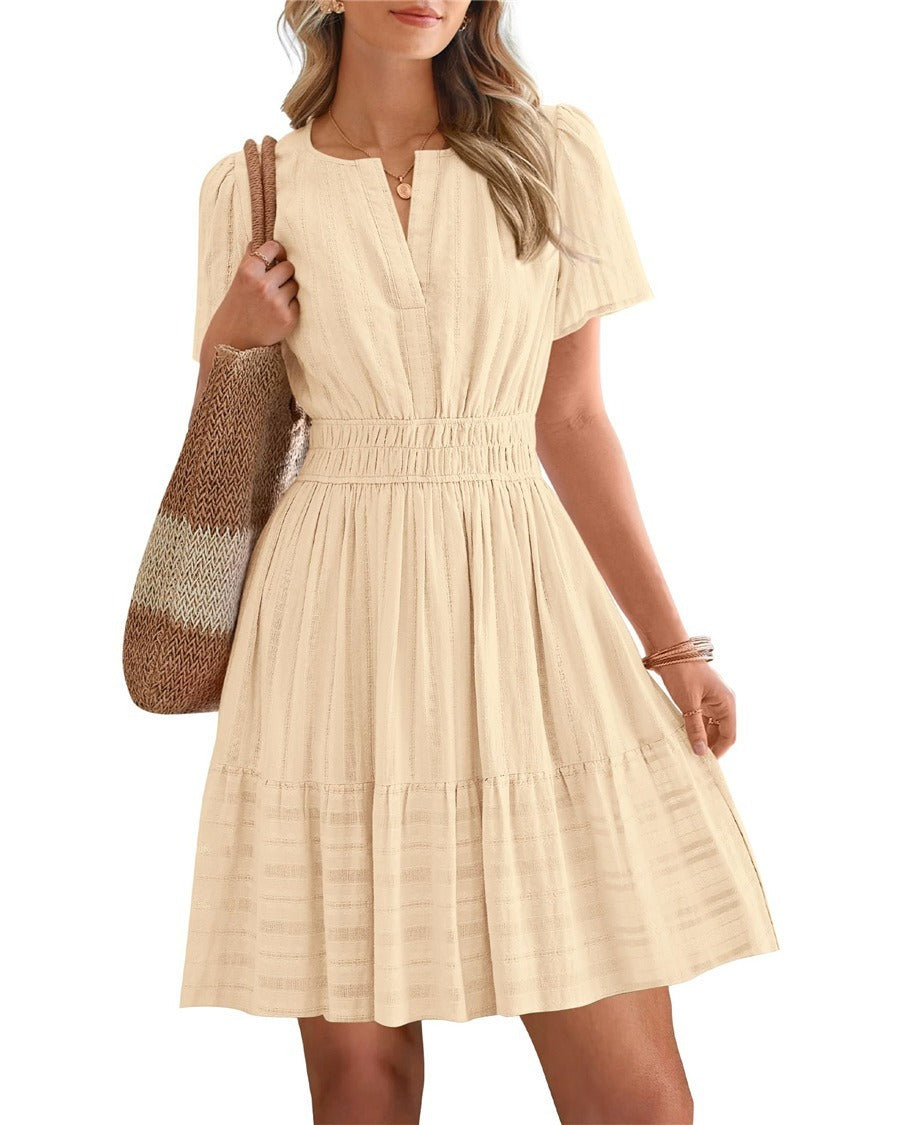 V-Neck Puff-Sleeve Mini Dress
