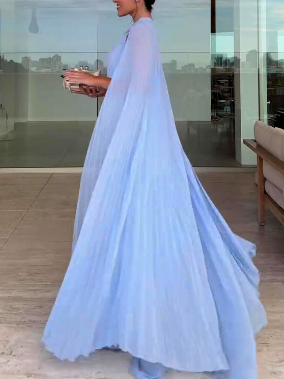Pleated Maxi Dress & Cape Set